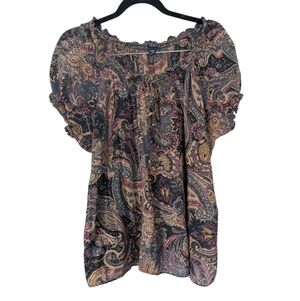 Chaps Paisley Print Puffed Sleeve Top 3X